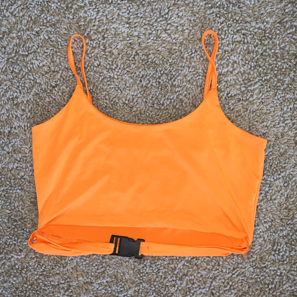 Orange crop top w/frontal buckle